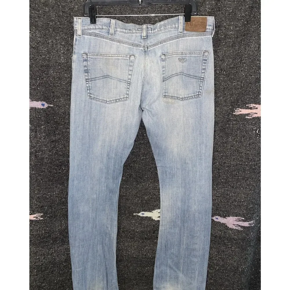 Armani Jeans Mens Size 34x31 Straight Leg Light Blue Wash Button Fly Preppy